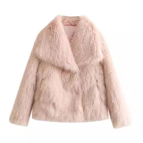 Manteau Femme en Fausse Fourrure - Coupe Longue - Col Large - Doublure Chaude