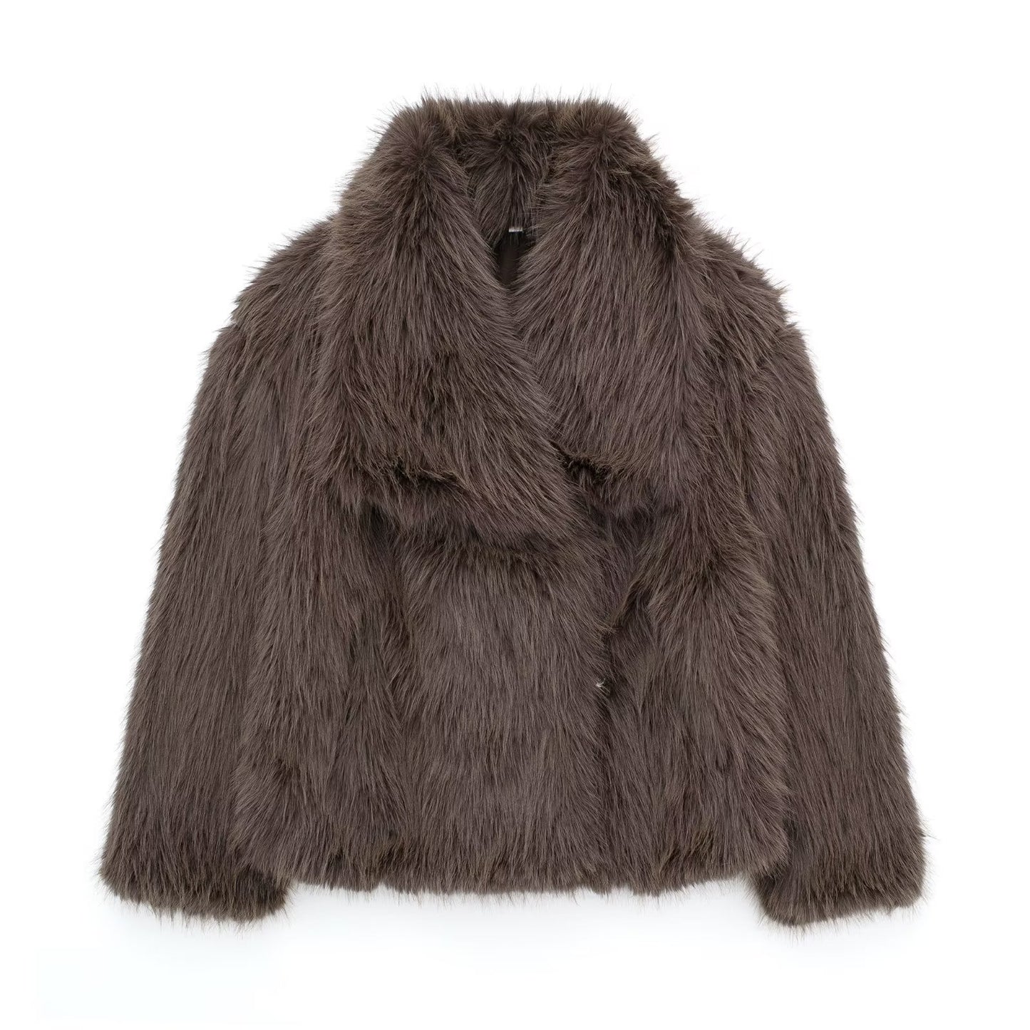 Manteau Femme en Fausse Fourrure - Coupe Longue - Col Large - Doublure Chaude