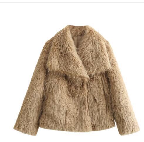 Manteau Femme en Fausse Fourrure - Coupe Longue - Col Large - Doublure Chaude