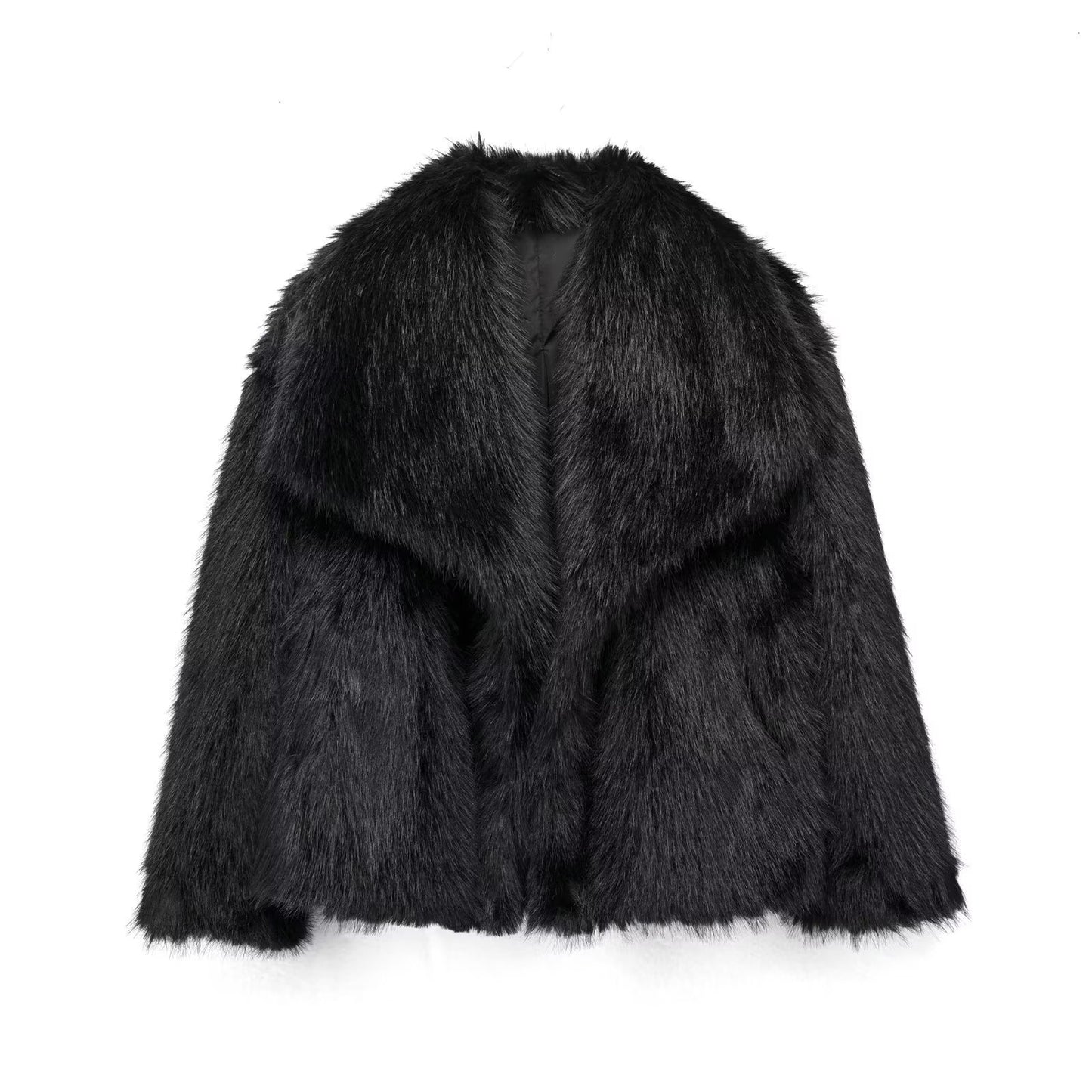 Manteau Femme en Fausse Fourrure - Coupe Longue - Col Large - Doublure Chaude