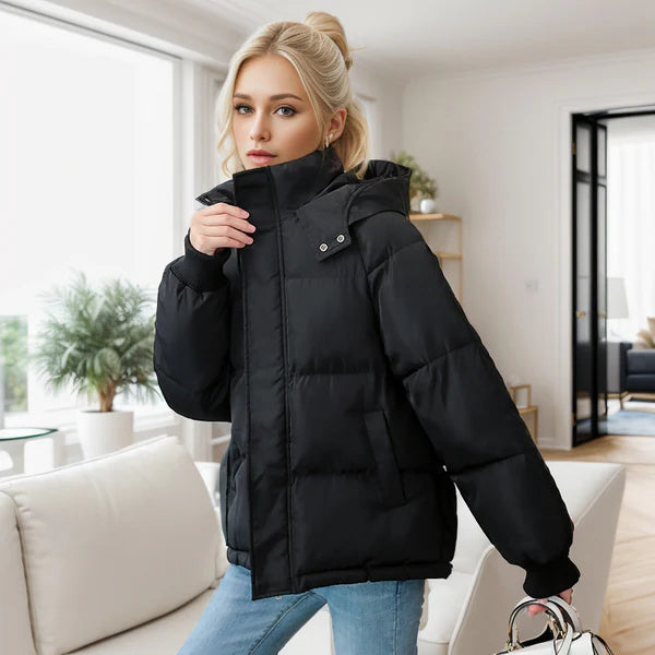 Veste Matelassée Femme - Capuche Amovible - Fermeture Zippée - Col Montant Chauffant