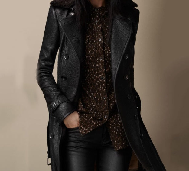 Manteau Trench Femme – Cuir Texturé – Coupe Cintrée – Double Boutonnage – Col Large