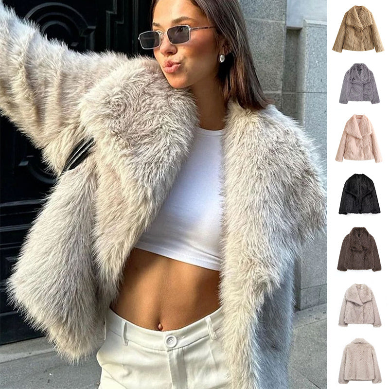 Manteau Femme en Fausse Fourrure - Coupe Longue - Col Large - Doublure Chaude