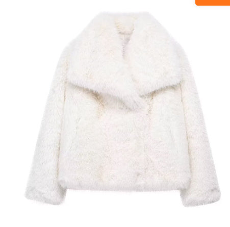 Manteau Femme en Fausse Fourrure - Coupe Longue - Col Large - Doublure Chaude