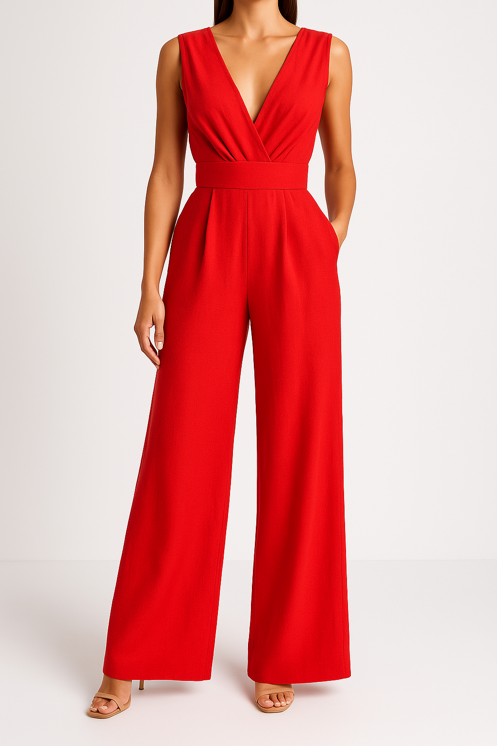 Combinaison Femme – Tissu Fluide Élégant – Taille Haute – Jambes Larges – Sans Manches