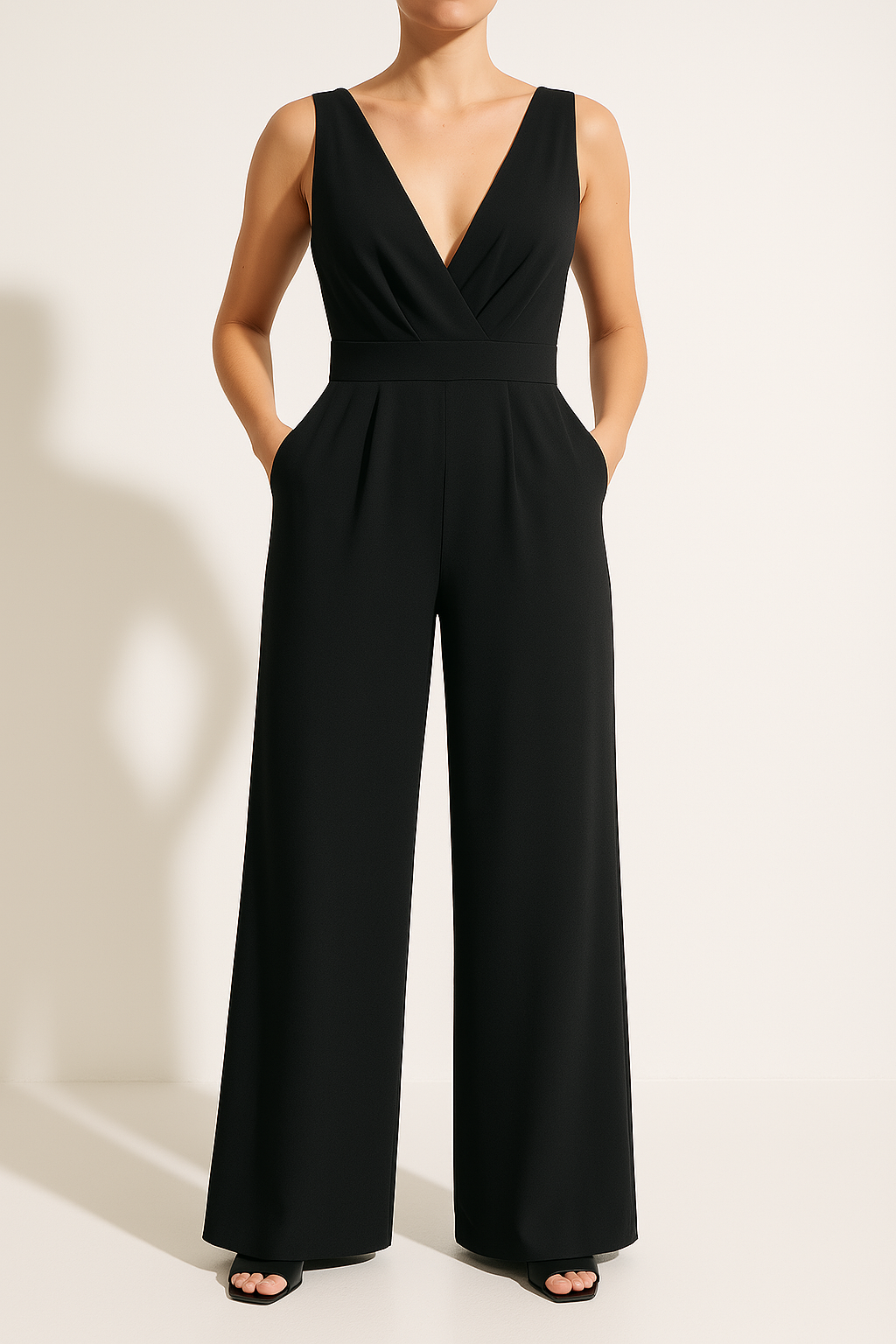 Combinaison Femme – Tissu Fluide Élégant – Taille Haute – Jambes Larges – Sans Manches