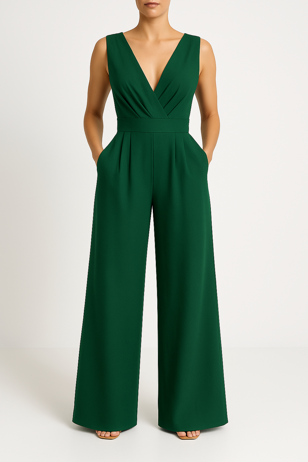 Combinaison Femme – Tissu Fluide Élégant – Taille Haute – Jambes Larges – Sans Manches