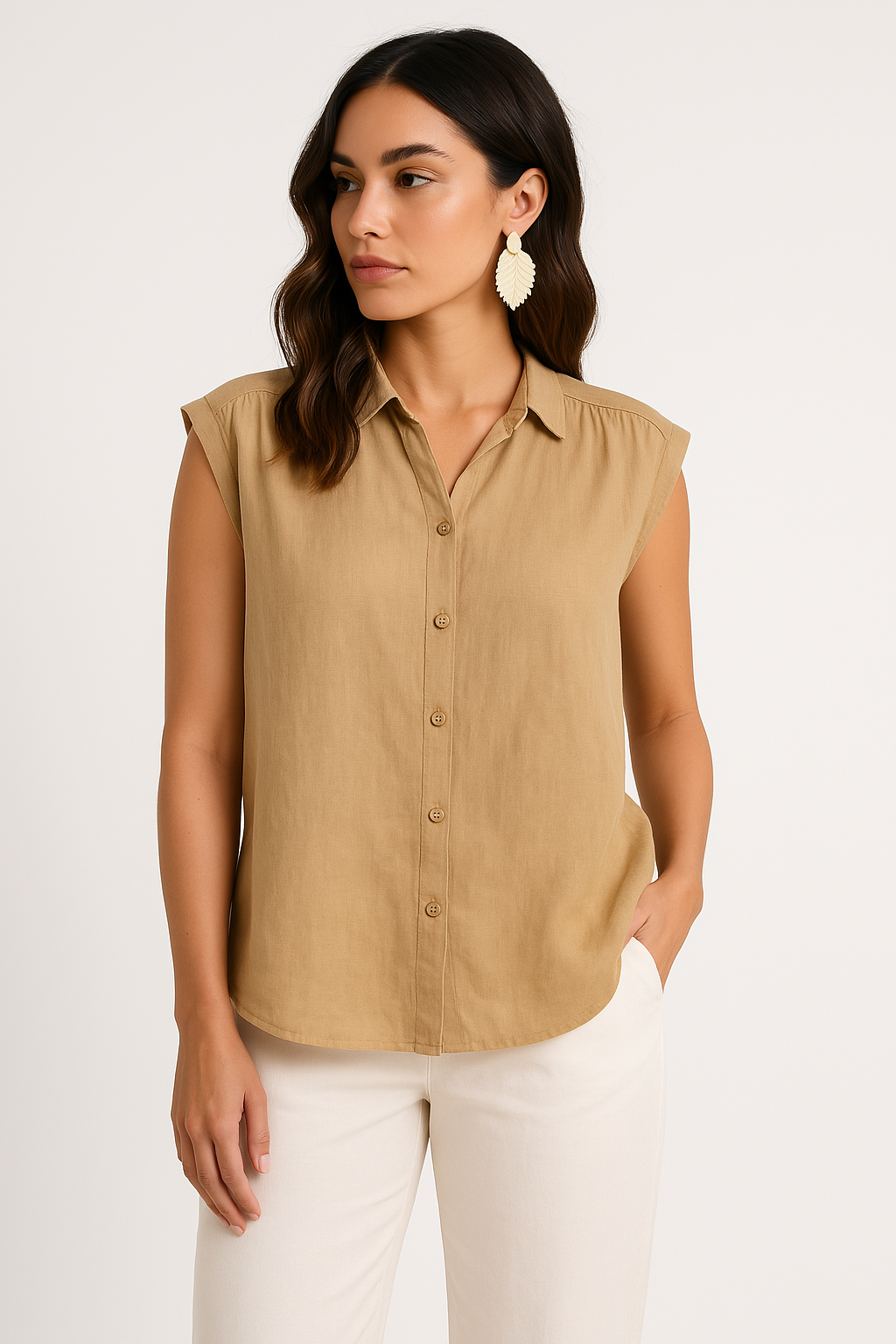 Blouse sans manches femme – Coupe décontractée – Col classique