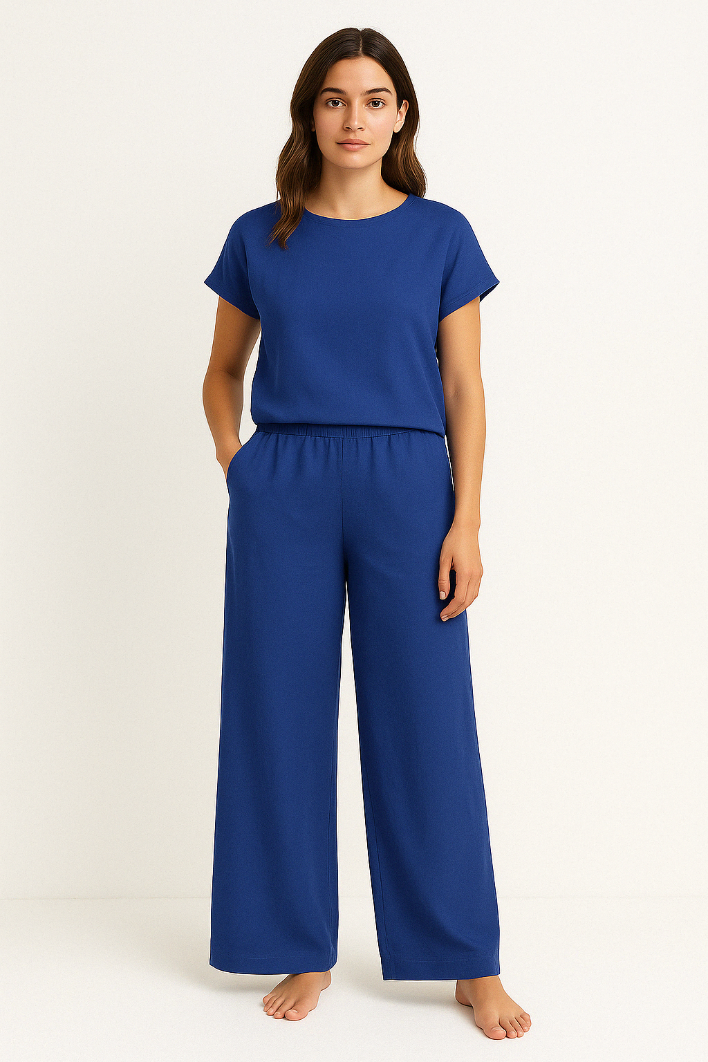 Ensemble Femme Deux Pièces – Coupe Ample – T-shirt Col Rond – Pantalon Large Fluide