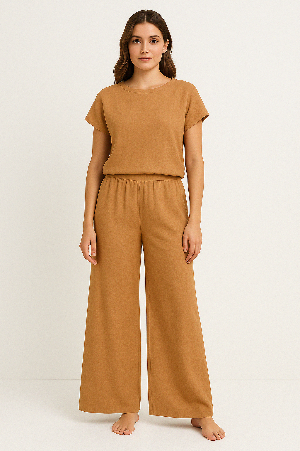 Ensemble Femme Deux Pièces – Coupe Ample – T-shirt Col Rond – Pantalon Large Fluide
