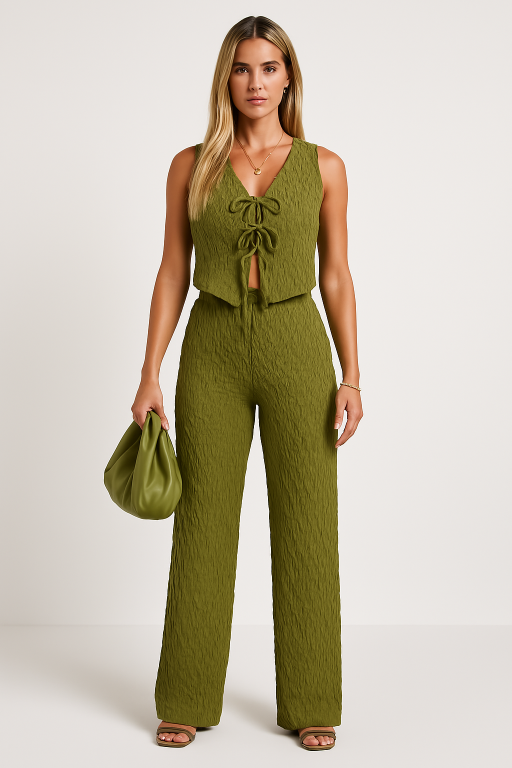Ensemble Femme Débardeur et Pantalon – Tissu Froissé – Coupe Ample – Taille Élastique