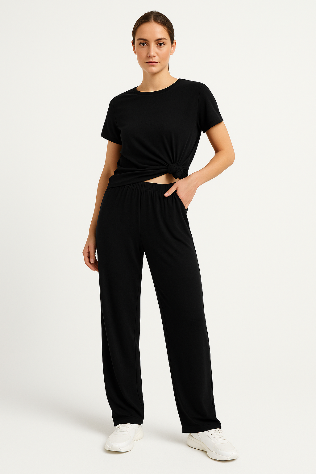 Ensemble de détente femme – Coupe large – Haut court manches courtes – Tissu respirant