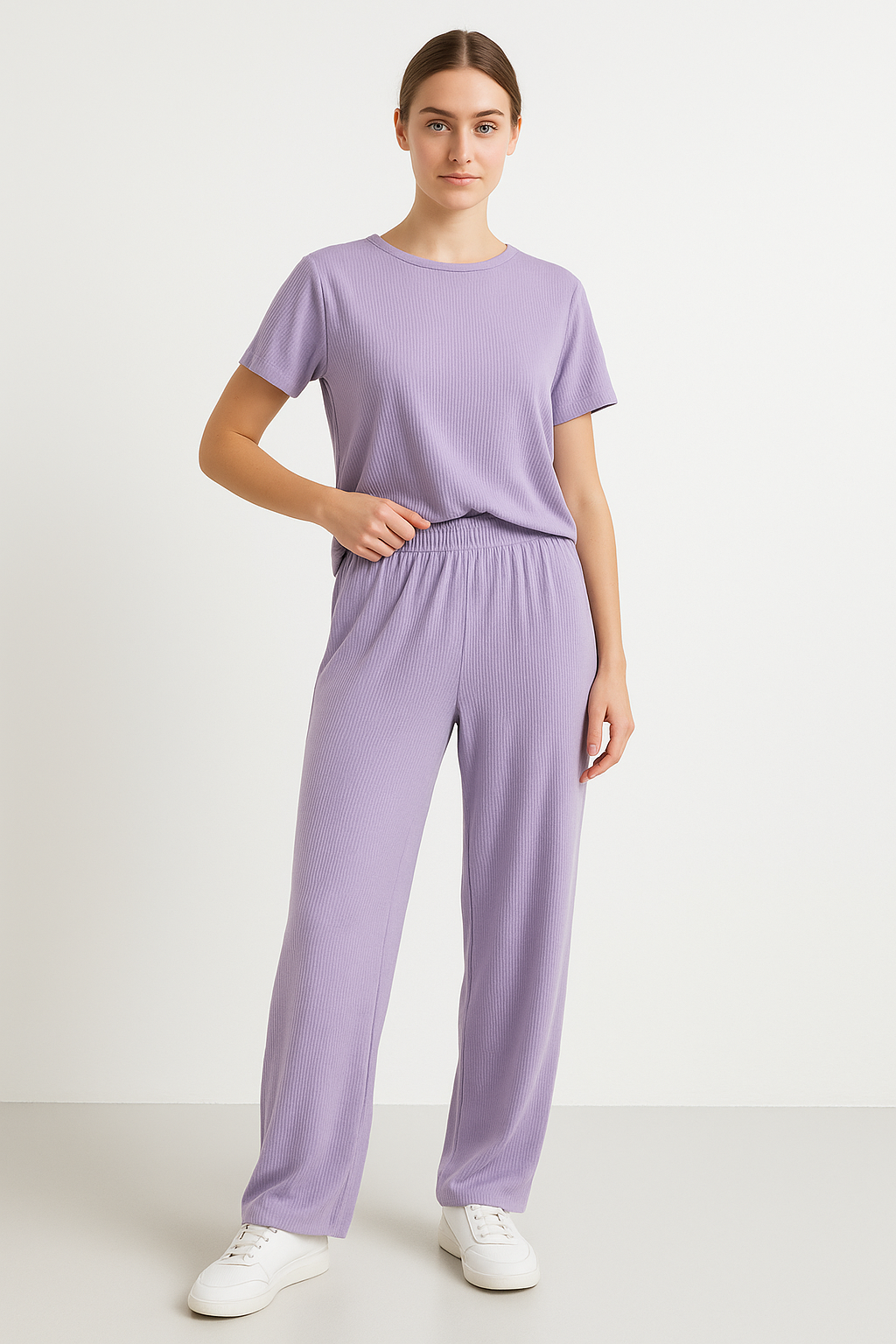 Ensemble de détente femme – Coupe large – Haut court manches courtes – Tissu respirant