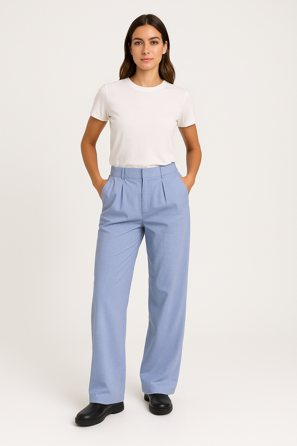 Pantalon large femme – Taille haute – Tissu fluide – Coupe ample élégante