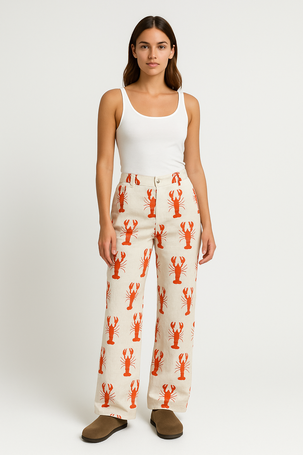 Pantalon femme coupe droite – Tissu respirant – Imprimé homards – Coupe décontractée