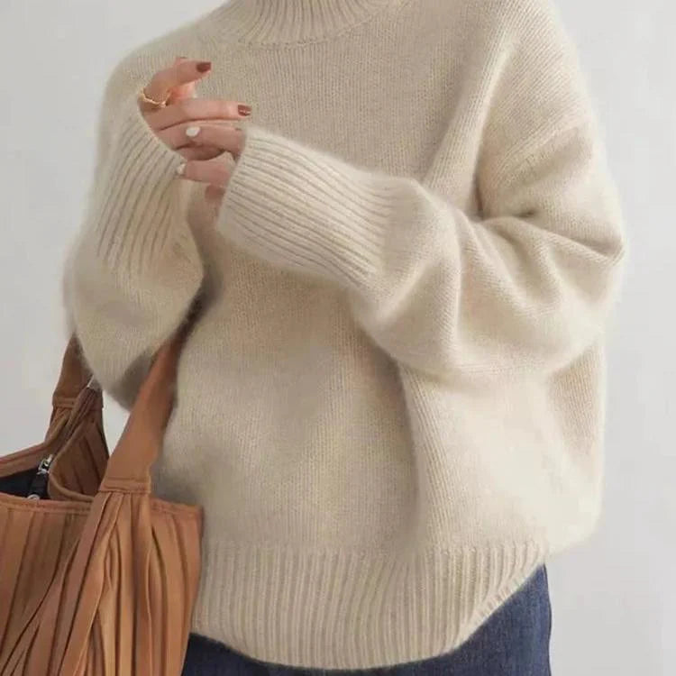 Pull Femme Col Roulé – Coupe Ample – Manches Longues – Maille Douce Confortable