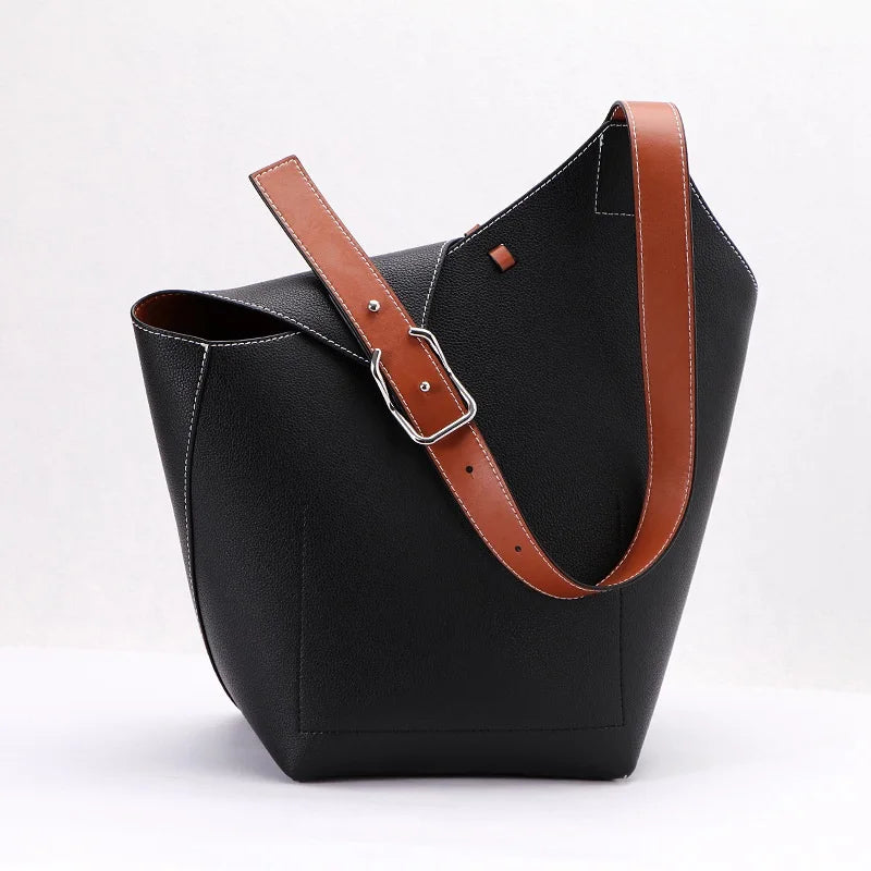 Sac seau femme - Cuir texturé - Bandoulière réglable - Format spacieux élégant