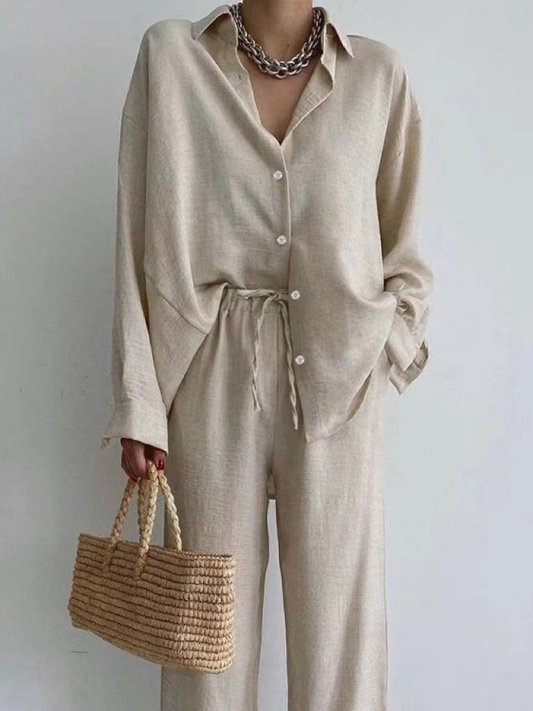 Ensemble Femme Deux Pièces – Tissu Respirant – Coupe Ample – Blouse Boutonnée