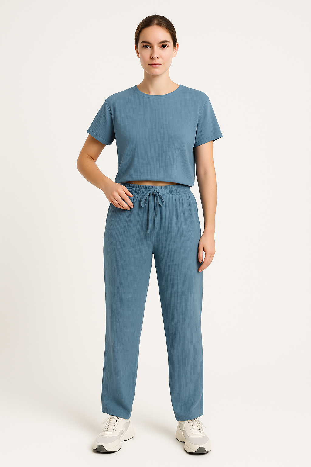 Ensemble de détente femme – Coupe large – Haut court manches courtes – Tissu respirant