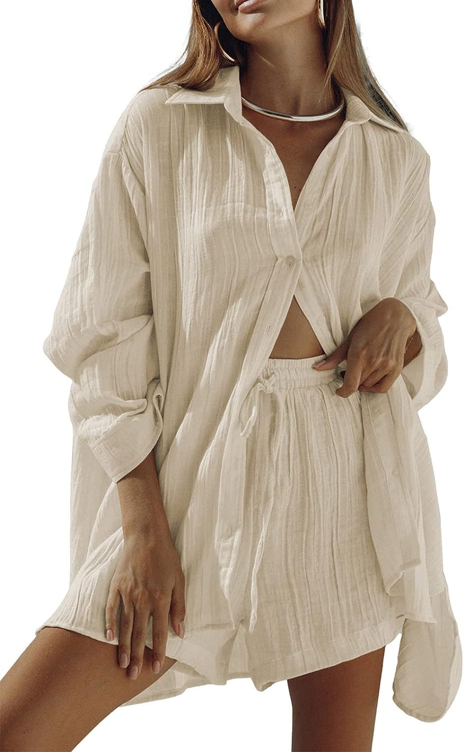 Ensemble Femme Détente – Chemise Longue Oversize – Short Taille Cordon