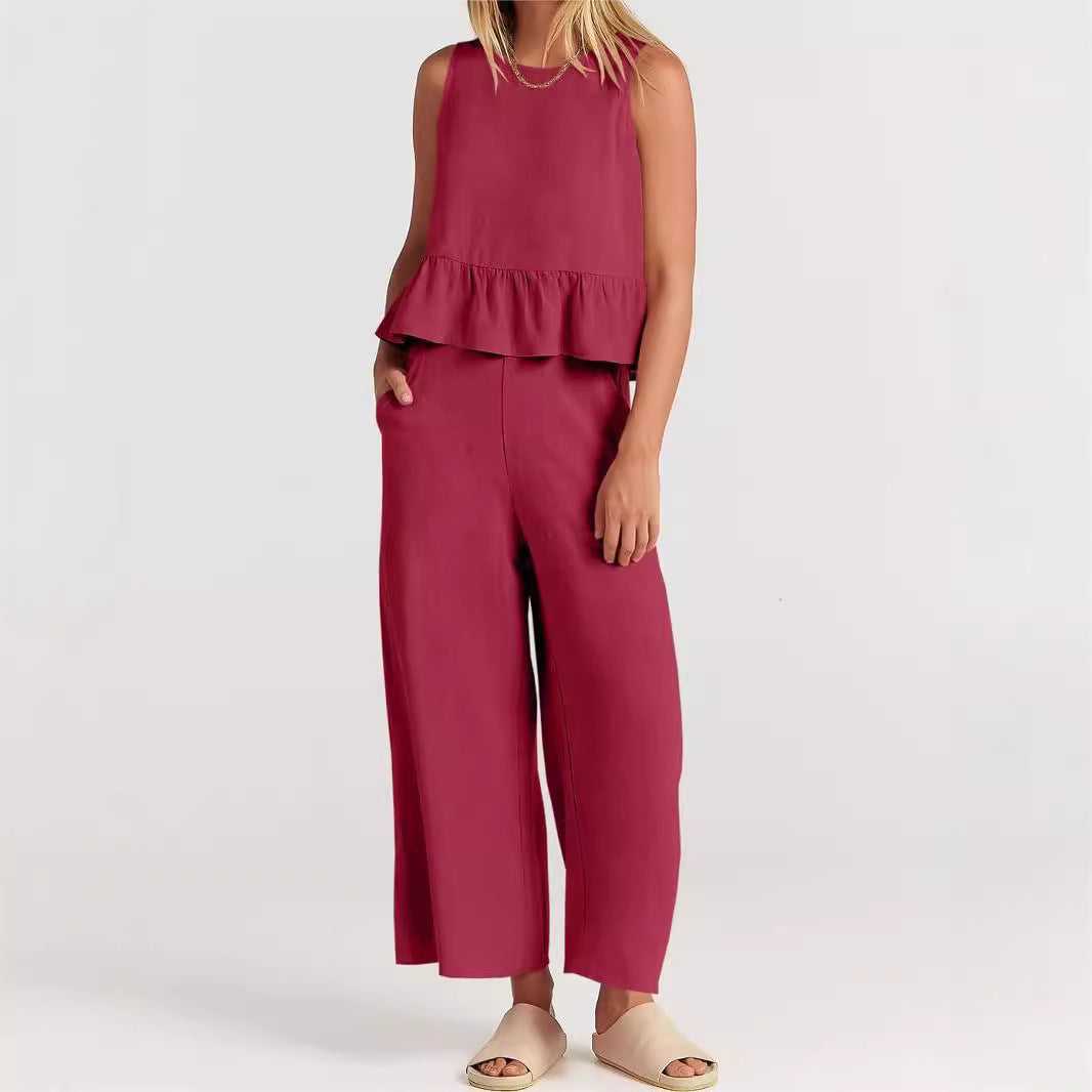 Ensemble 2 pièces pour femmes - Top sans manches - Pantalon large - Coupe décontractée