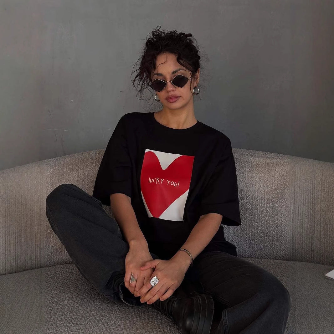 T-shirt femme – 100% coton – coupe oversize – imprimé graphique – col rond