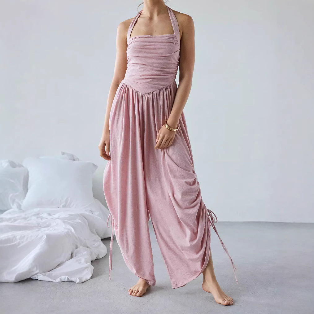 Combinaison Femme – Dos Nu – Coupe Large Fluide – Haut Froncé – Liens Réglables