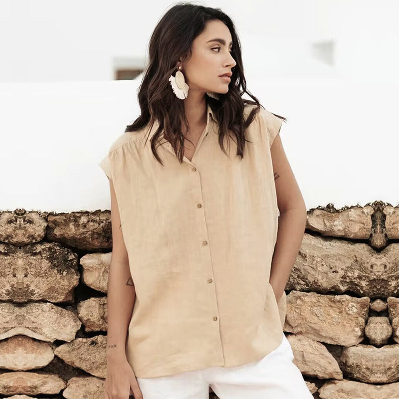 Blouse sans manches femme – Coupe décontractée – Col classique