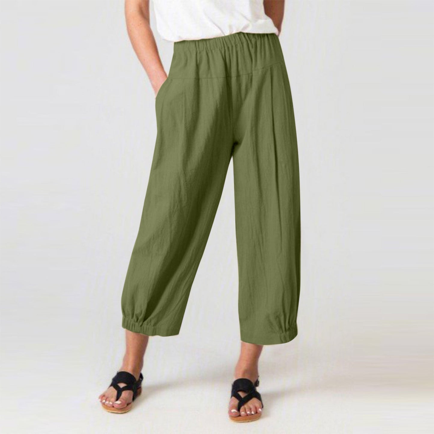 Pantalon Harem Femme – Taille Haute – Coupe Large – Poches Latérales