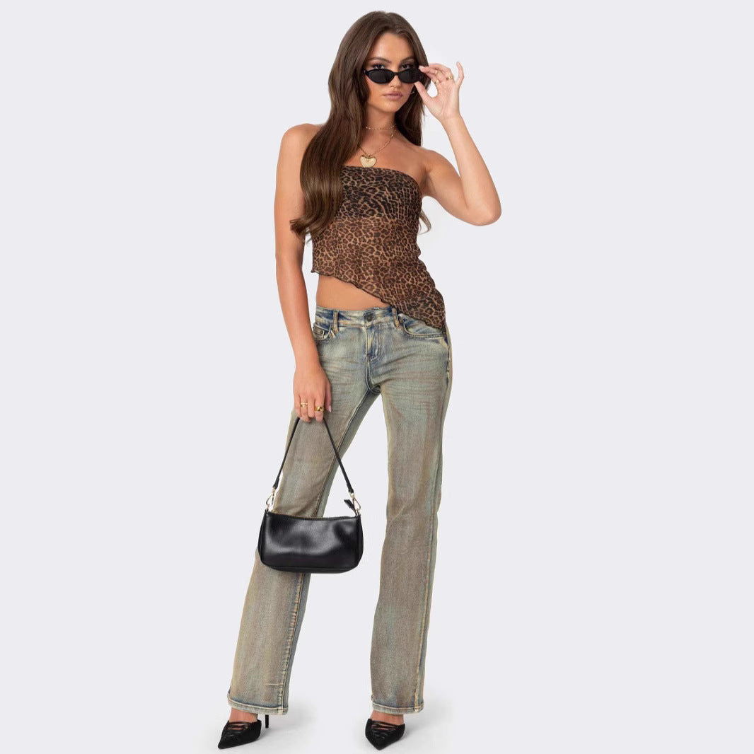 Top tube femme – Coupe ajustée – Sans bretelles – Ourlet asymétrique – Style court