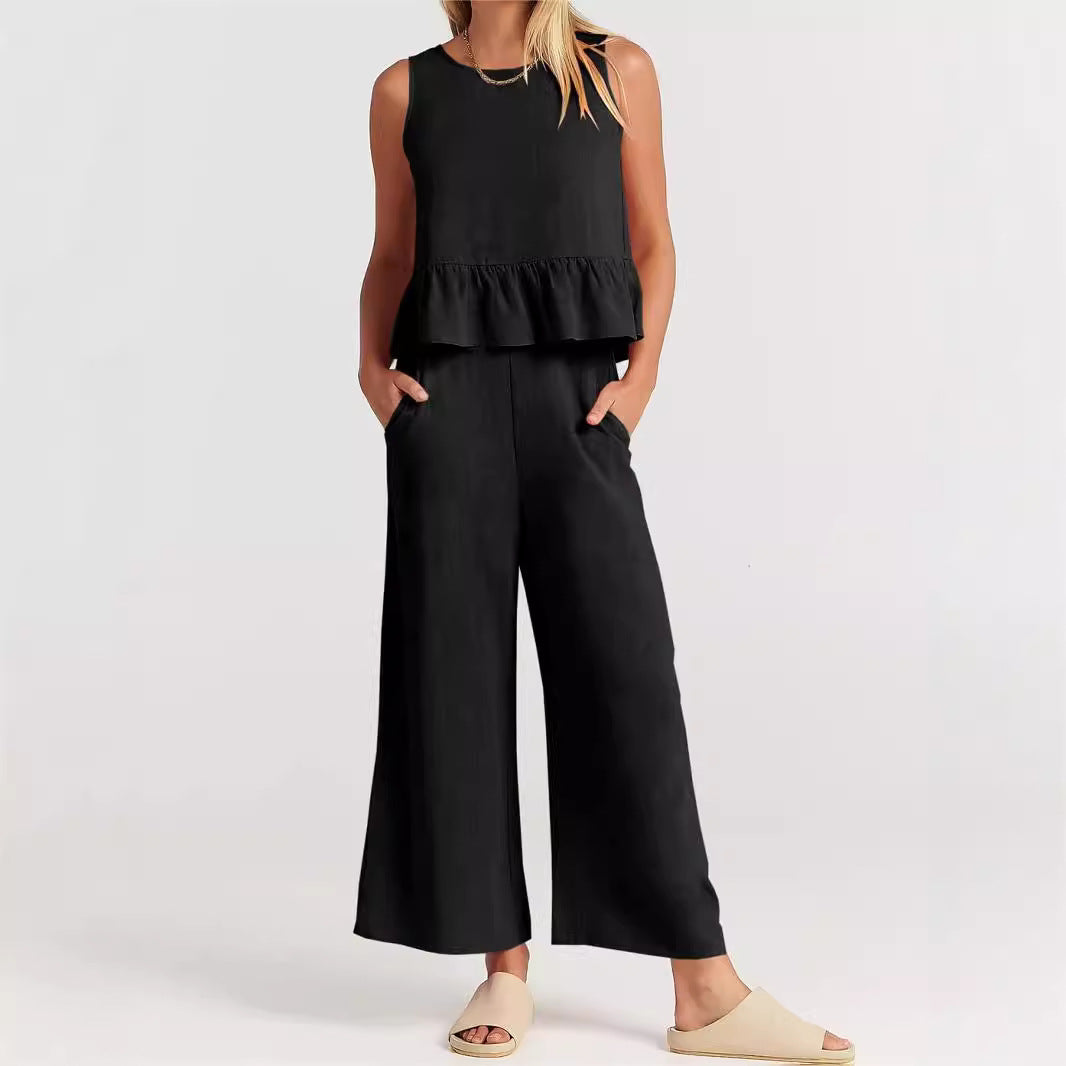Ensemble 2 pièces pour femmes - Top sans manches - Pantalon large - Coupe décontractée
