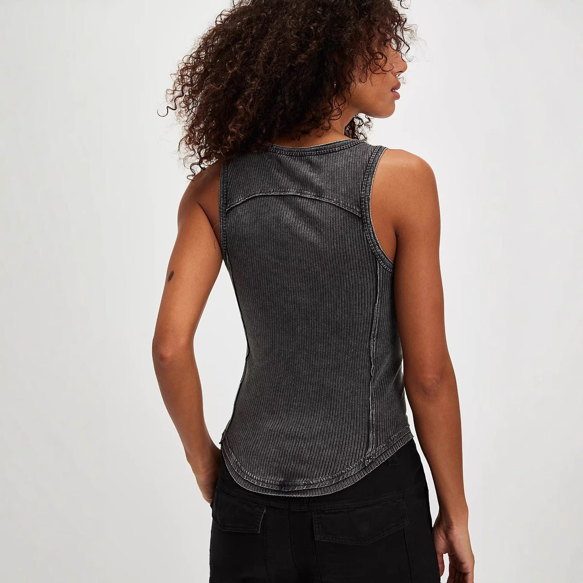 Débardeur Femme – Coupe Slim – Maille Côtelée – Bretelles Amovibles – Col Rond
