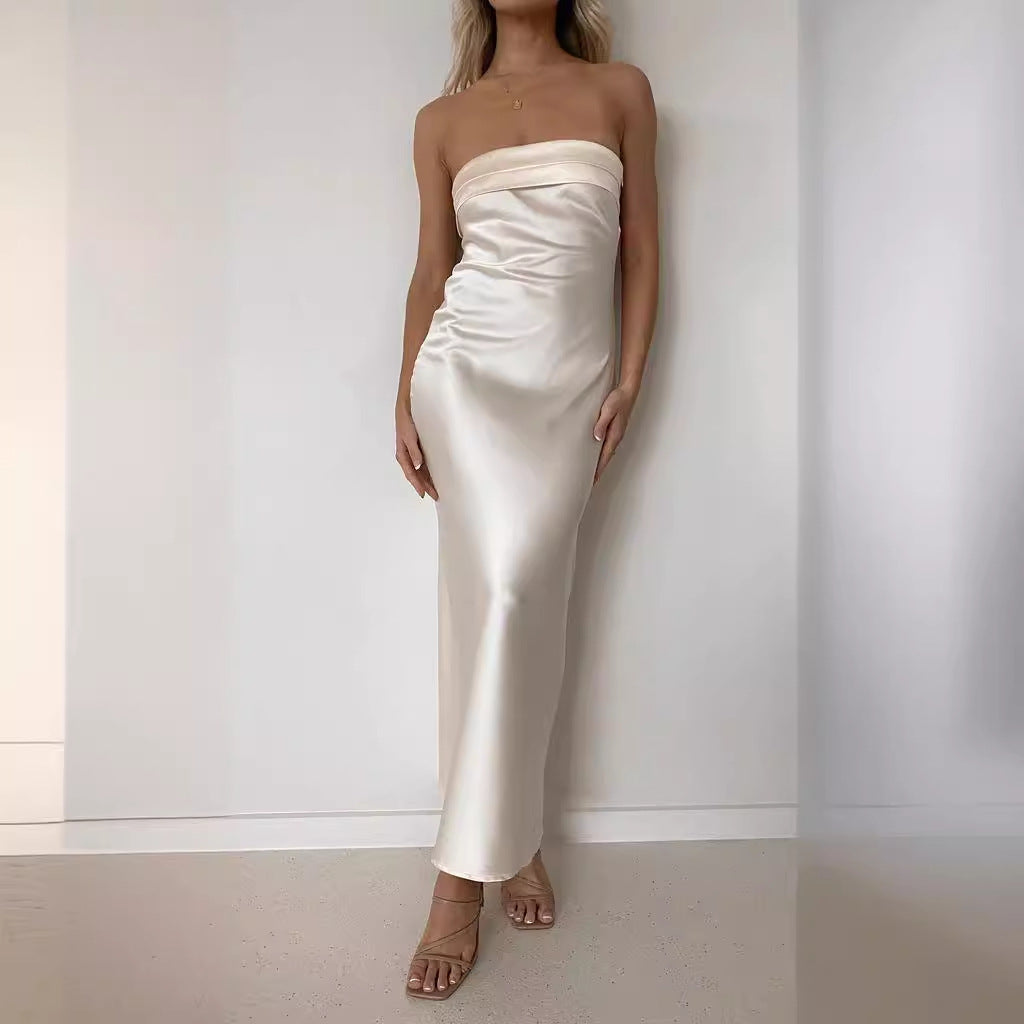 Robe maxi femme – Sans bretelles – Coupe ajustée – Tissu élégant