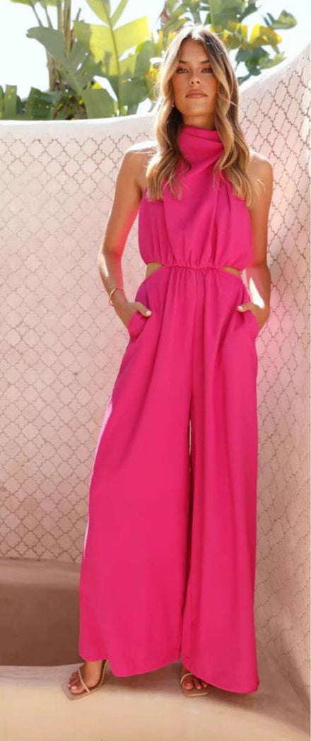 Combinaison Femme – Dos Nu Élégant – Coupe Large – Taille Ajustable – Tissu Léger