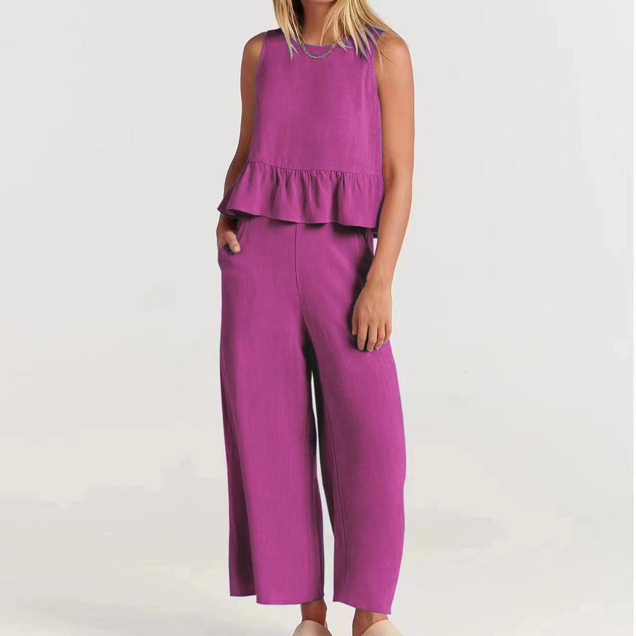 Ensemble 2 pièces pour femmes - Top sans manches - Pantalon large - Coupe décontractée