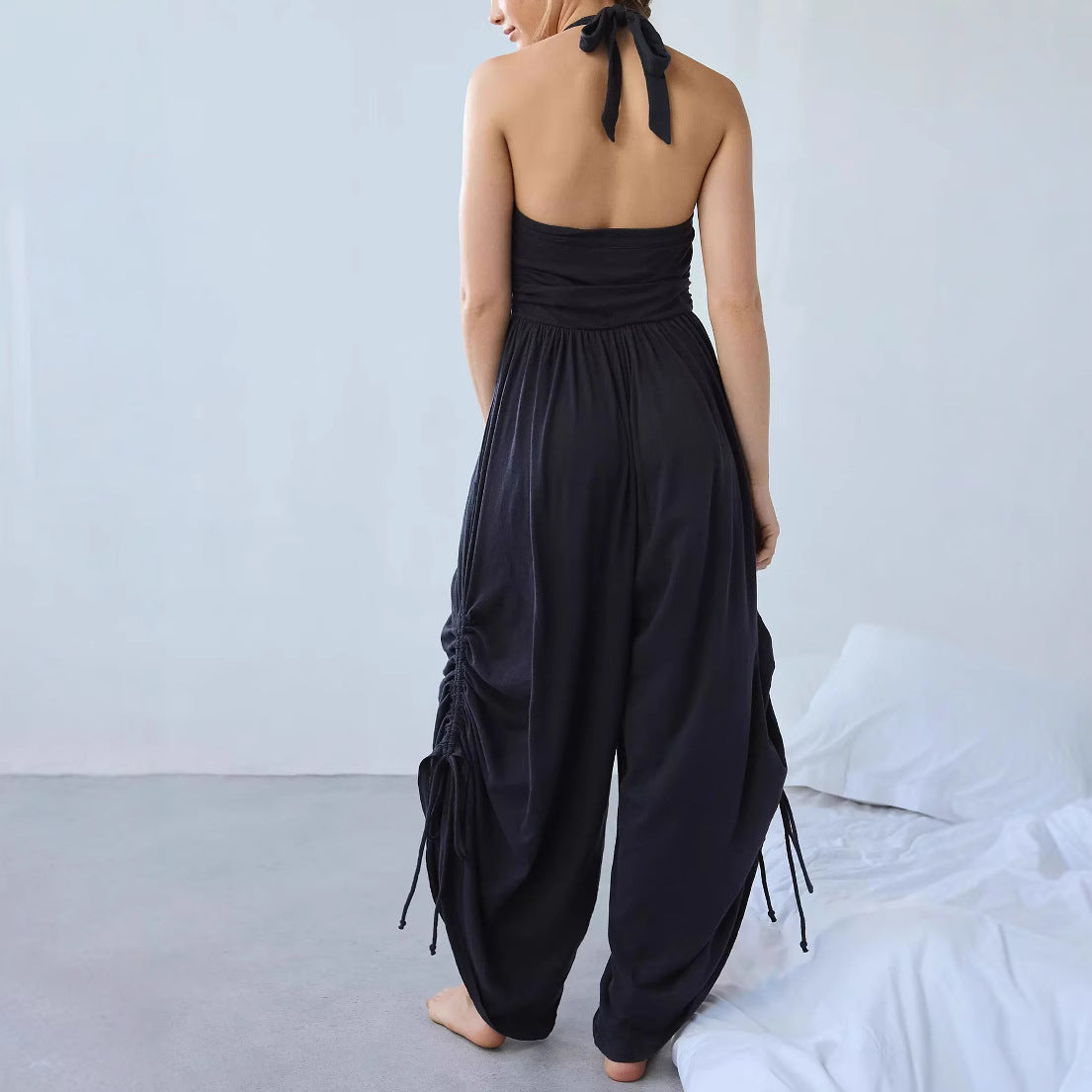 Combinaison Femme – Dos Nu – Coupe Large Fluide – Haut Froncé – Liens Réglables