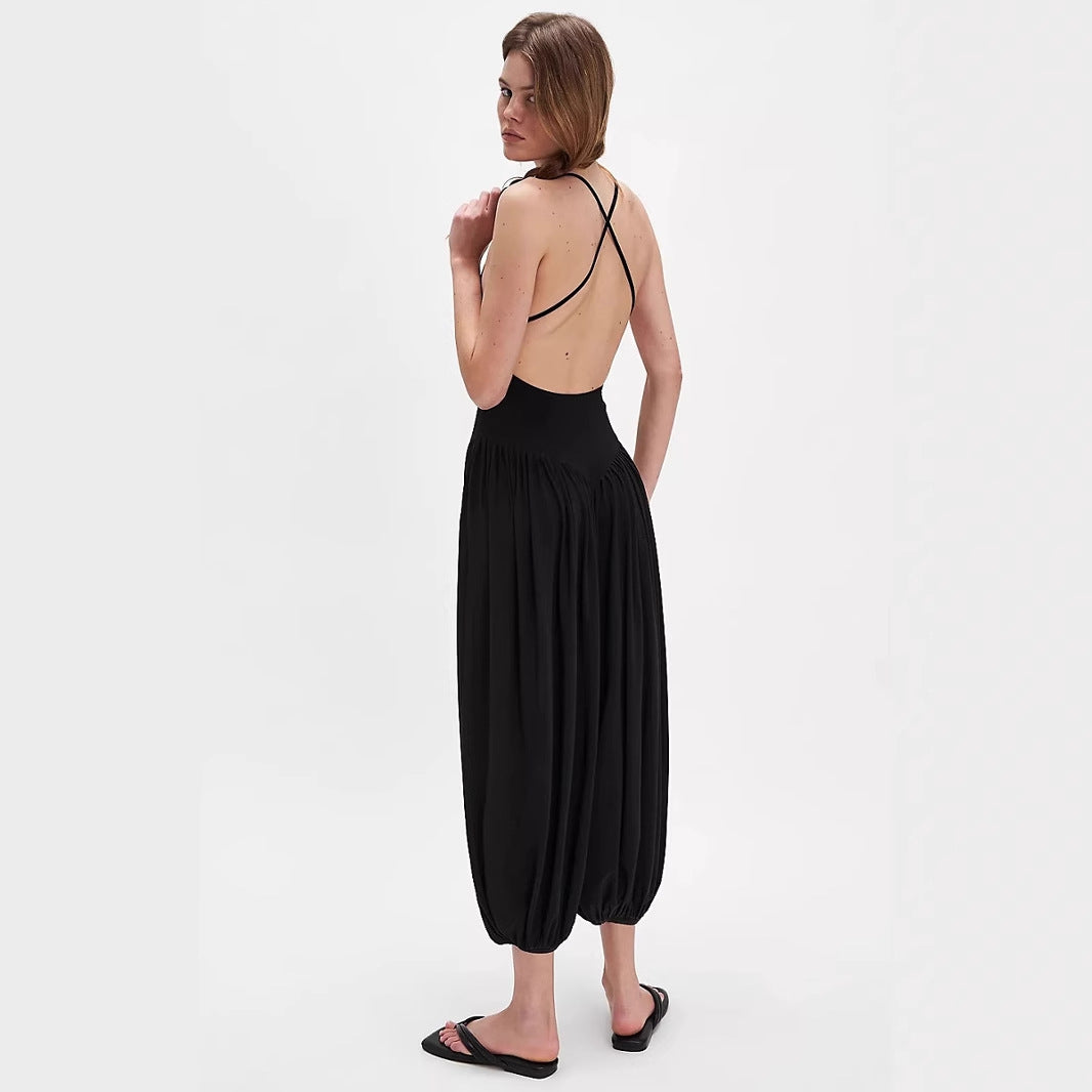 Combinaison Femme – Dos Nu – Bretelles Fines – Jambes Larges – Tissu Fluide Respirant
