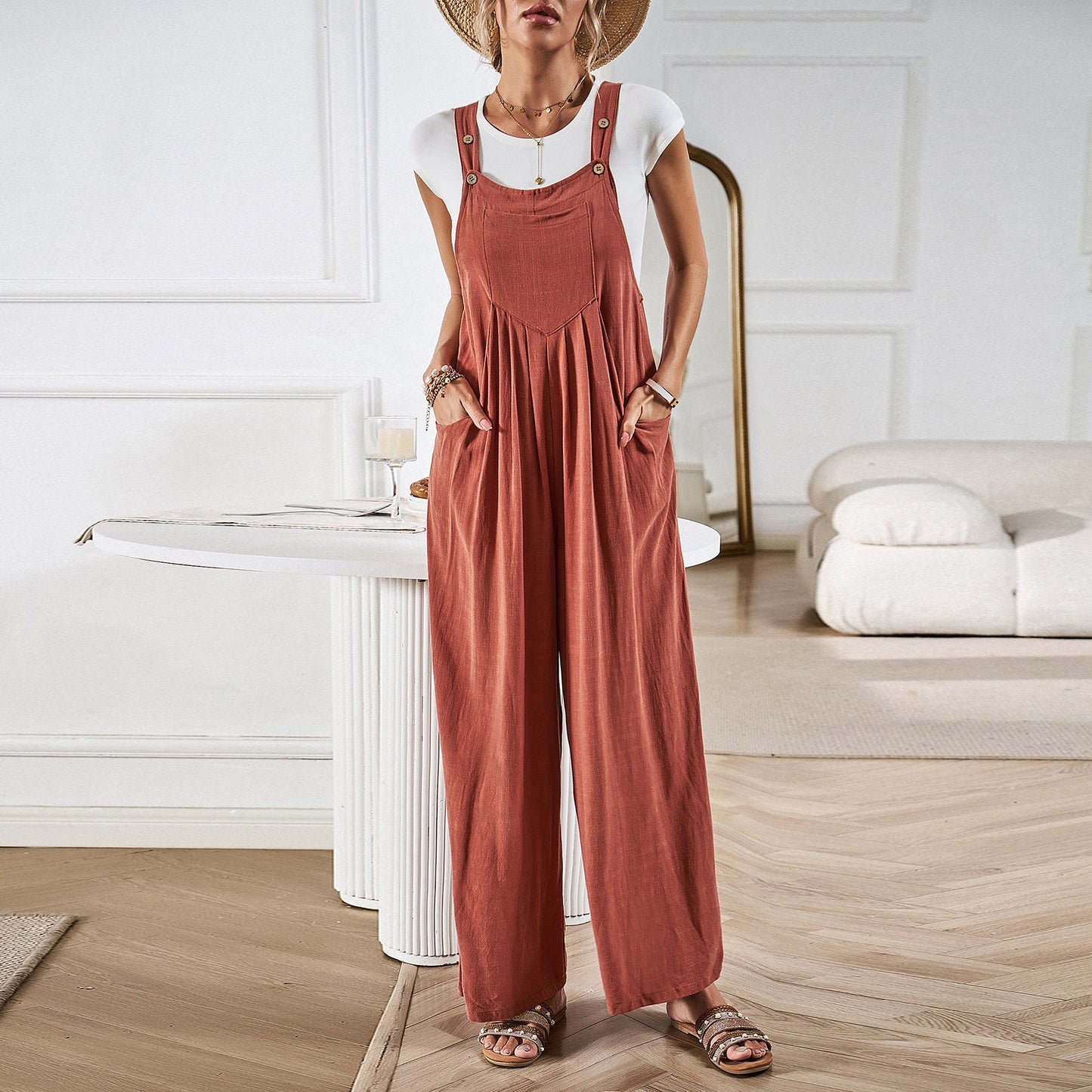 Salopette femme – Coupe ample – Jambes larges – Tissu respirant – Style décontracté