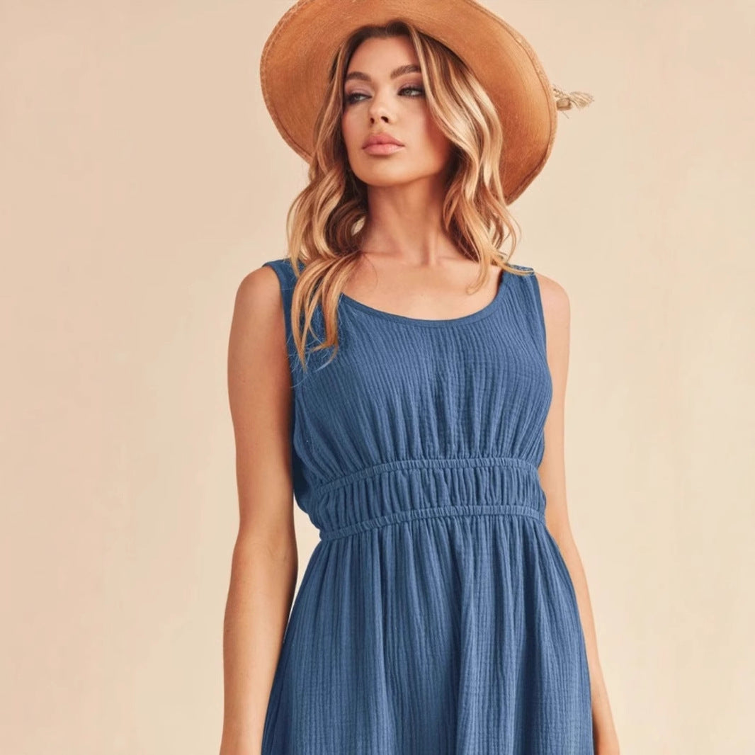 Robe Femme Sans Manches – Coupe Évasée – Tissu Respirant – Longueur Midi
