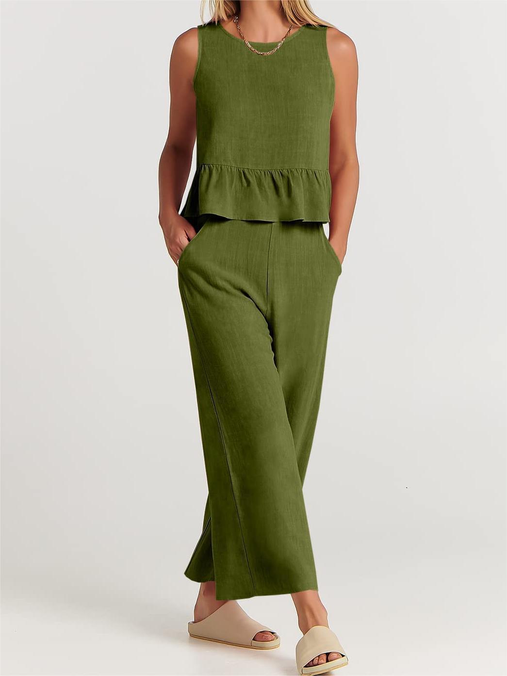 Ensemble 2 pièces pour femmes - Top sans manches - Pantalon large - Coupe décontractée