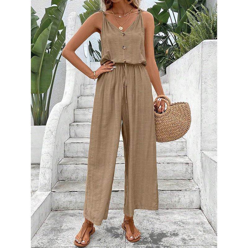 Combinaison femme – Sans manches – Coupe large – Coton mélangé respirant – Taille élastique