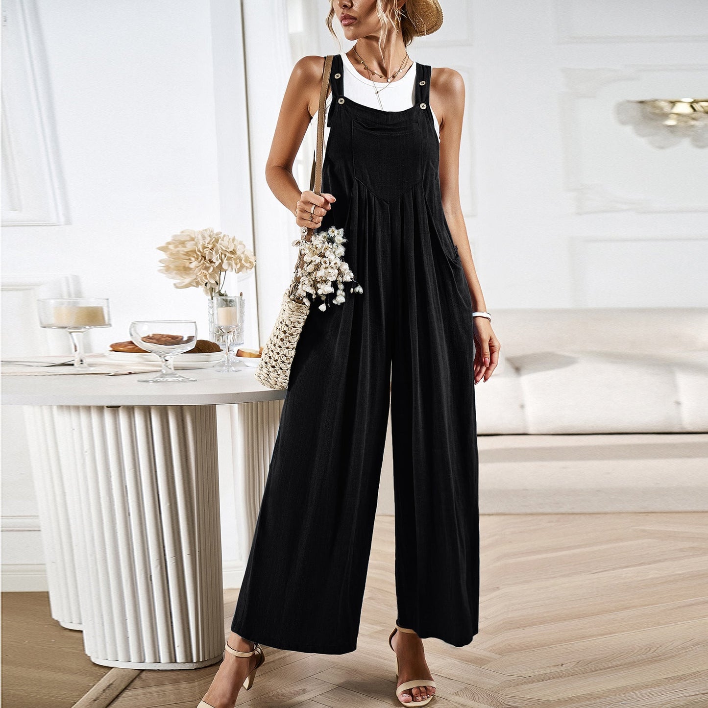 Salopette femme – Coupe ample – Jambes larges – Tissu respirant – Style décontracté