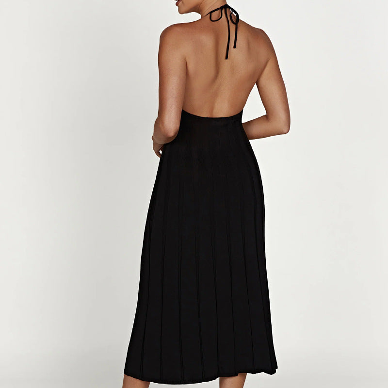 Robe midi femme – Maille douce côtelée – Col bénitier – Coupe ajustée – Jupe plissée