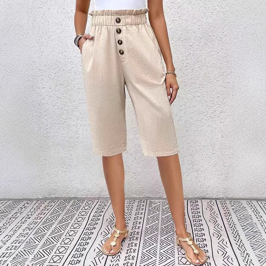 Short femme – Taille haute paperbag – Coupe ample – Avec poches