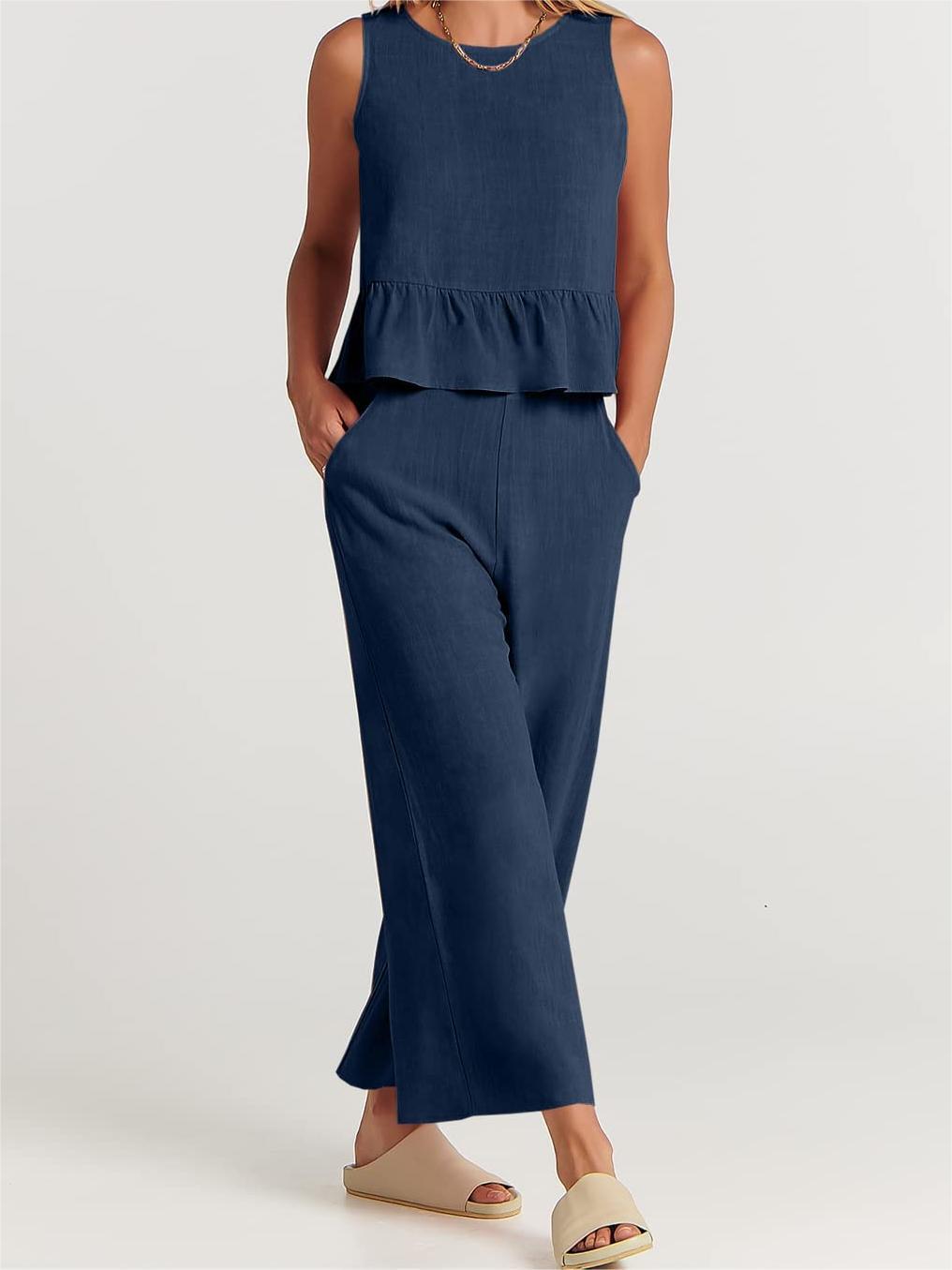 Ensemble 2 pièces pour femmes - Top sans manches - Pantalon large - Coupe décontractée