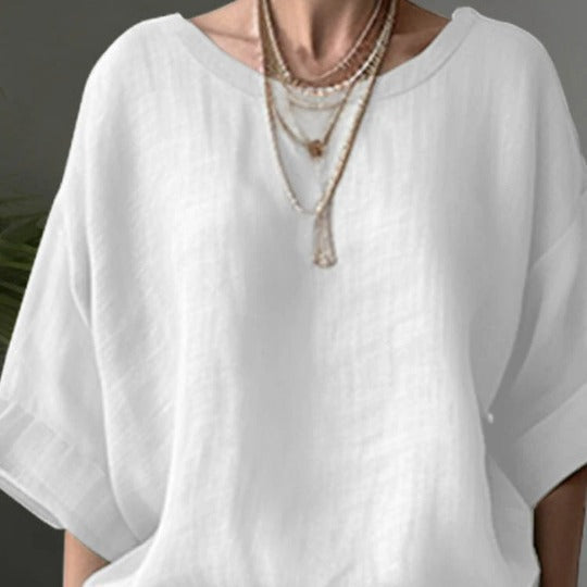 Blouse femme oversize – Col rond – Manches courtes larges – Coupe ample
