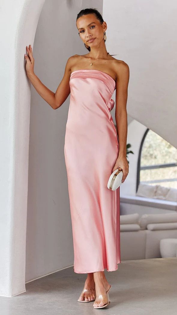 Robe maxi femme – Sans bretelles – Coupe ajustée – Tissu élégant