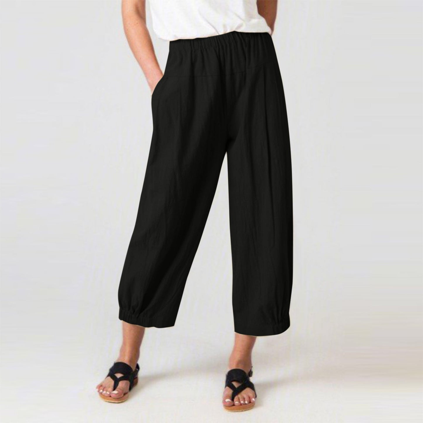 Pantalon Harem Femme – Taille Haute – Coupe Large – Poches Latérales