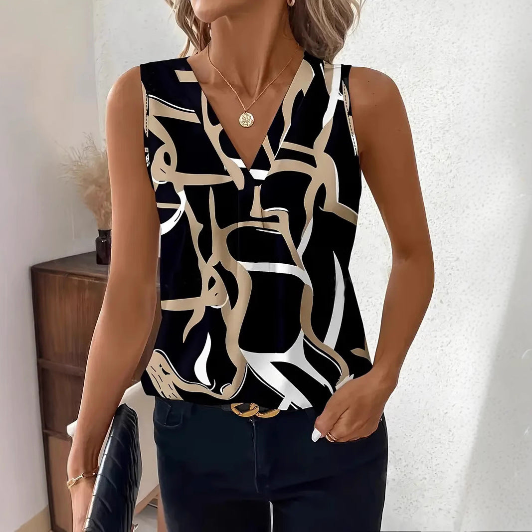 Top sans manches femme – Coupe ample – Col V – Imprimé abstrait