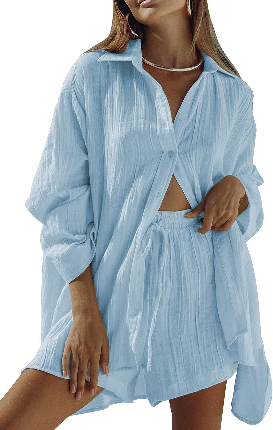 Ensemble Femme Détente – Chemise Longue Oversize – Short Taille Cordon